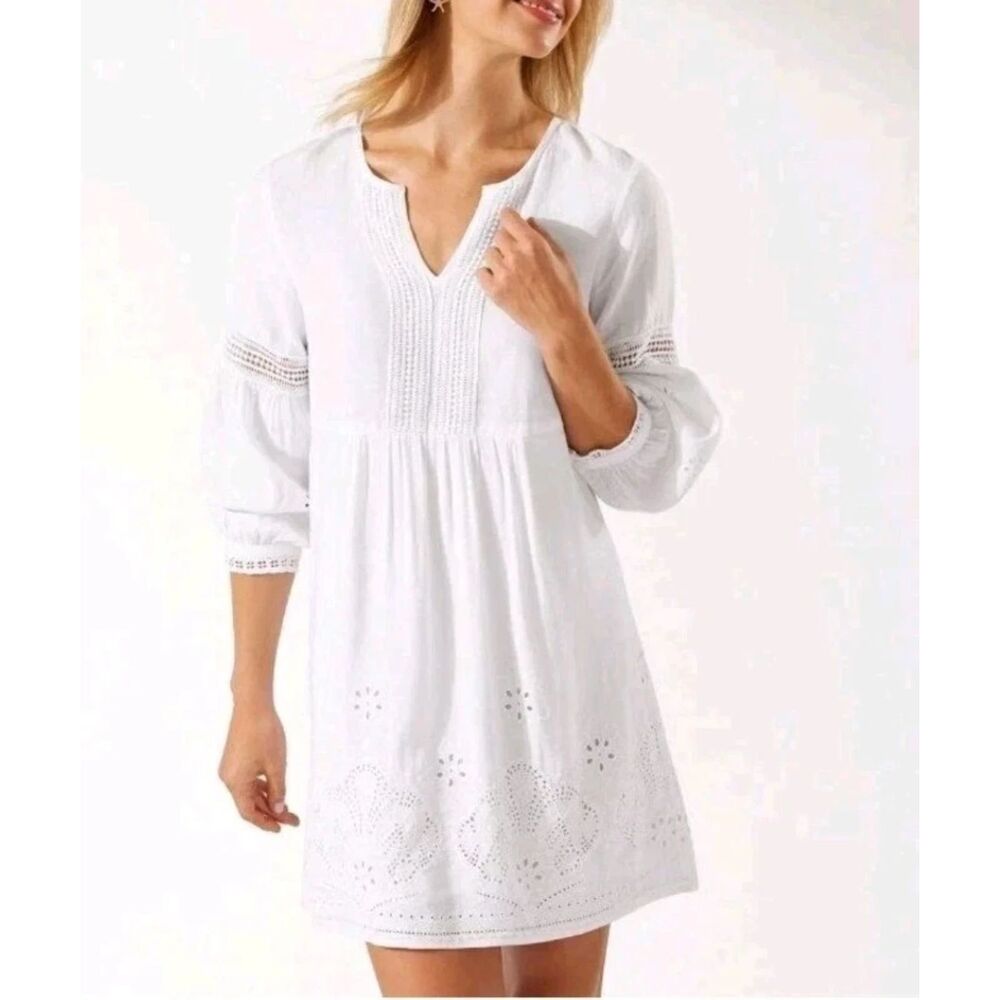 Tommy Bahama St Lucia Women’s Small Eyelet Linen Dress - Boho Tiered Style